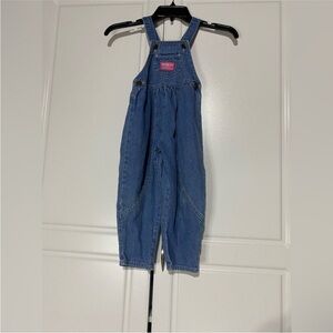 Vintage OshKosh B'gosh Classic Blue Denim Overalls with Pink Logo Patch Size 4T